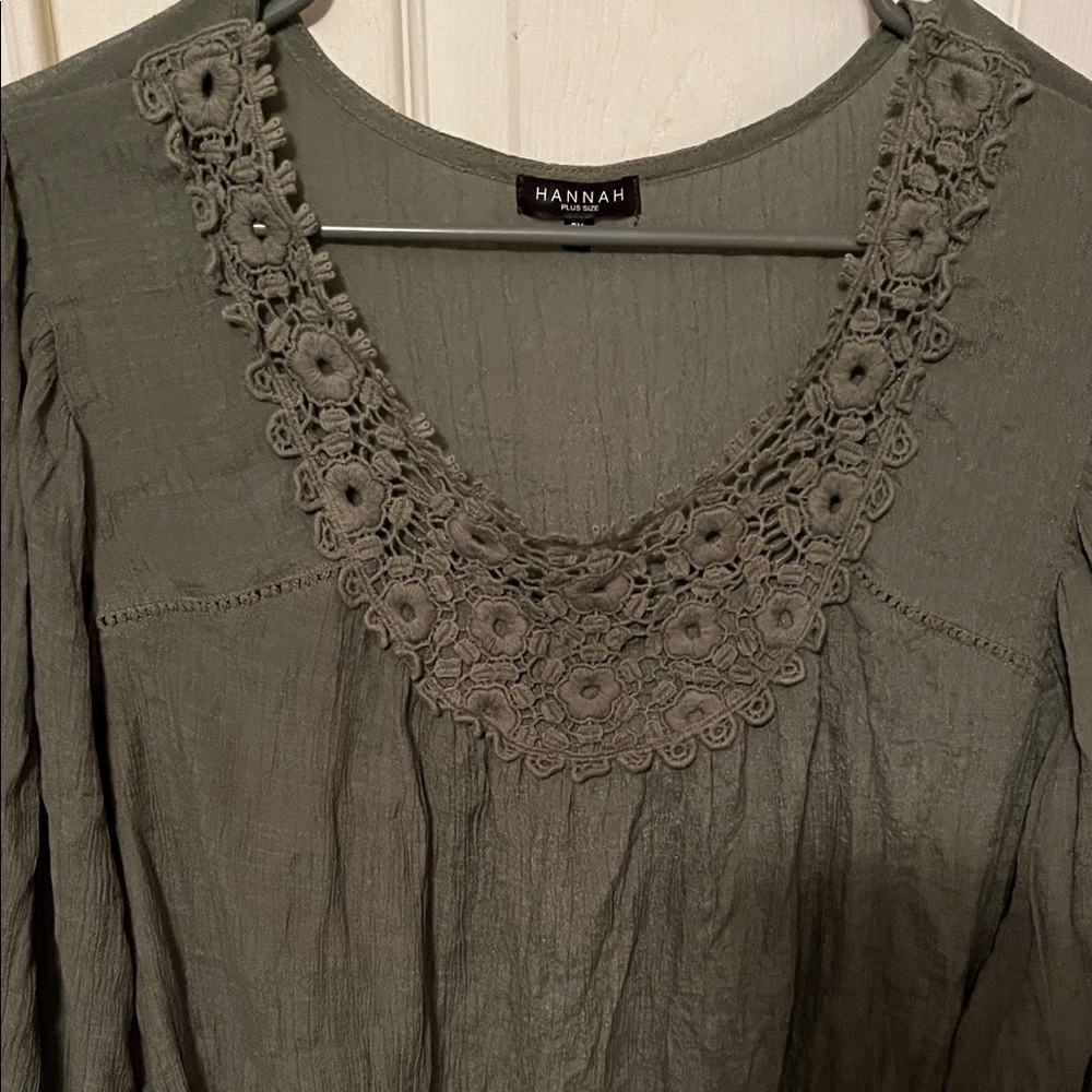 Hannah Sage Green Women's Blouse with Crochet Detail